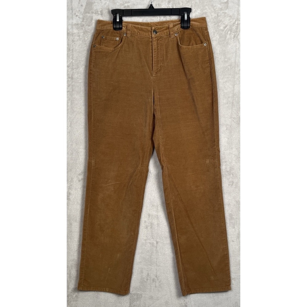 Womens Velour Pants Stretch Talbots 10 Brown Tan Stretch Mid Rise Straight